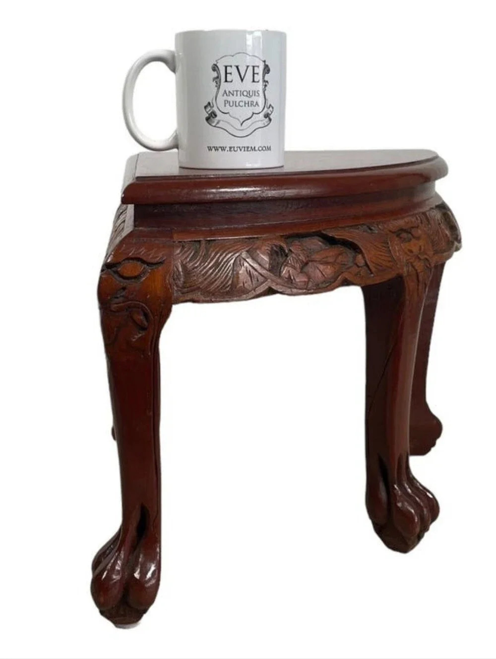 Vintage 1950s Mid Century Carved Wooden Chinese Claw Footed Table Stool